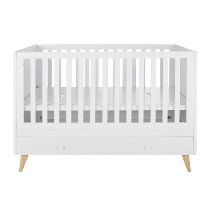 Maisons Du Monde Lila - Cuna Evolutiva Con Barrotes De Pino Y Haya Blanco Mate L. 146