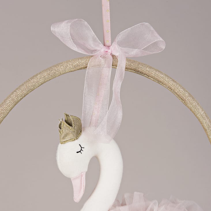 Maisons Du Monde LILLY - Decoración De Pared En Forma De Cisne Rosa Y Purpurina Dorada 45x45