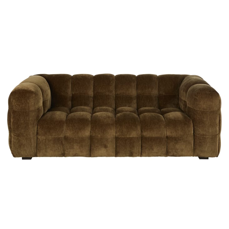 Maisons du Monde Lilo - Sofá de 2 plazas de terciopelo verde caqui