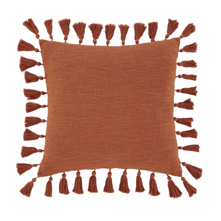 Maisons du Monde LIMANA - Cojín de algodón terracota con pompones 50x50