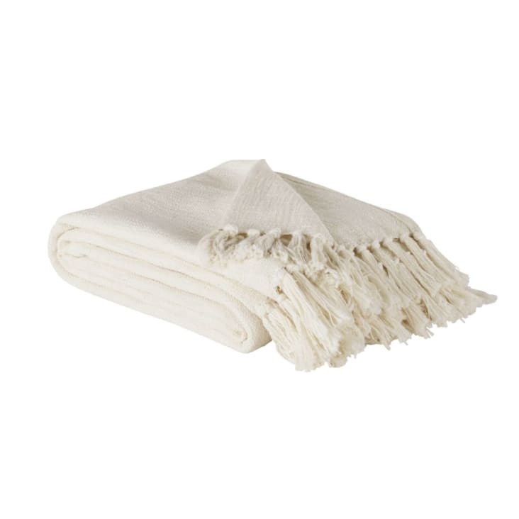 Maisons Du Monde LIMANA - Manta De Algodón Reciclado Crudo Con Pompones 160x210