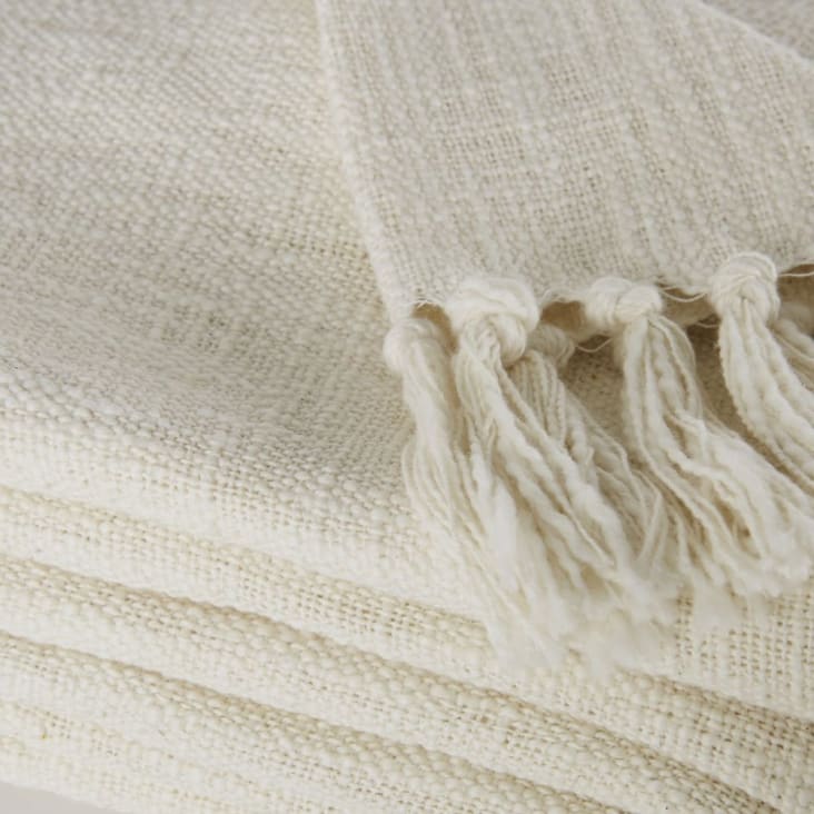 Maisons Du Monde LIMANA - Manta De Algodón Reciclado Crudo Con Pompones 160x210