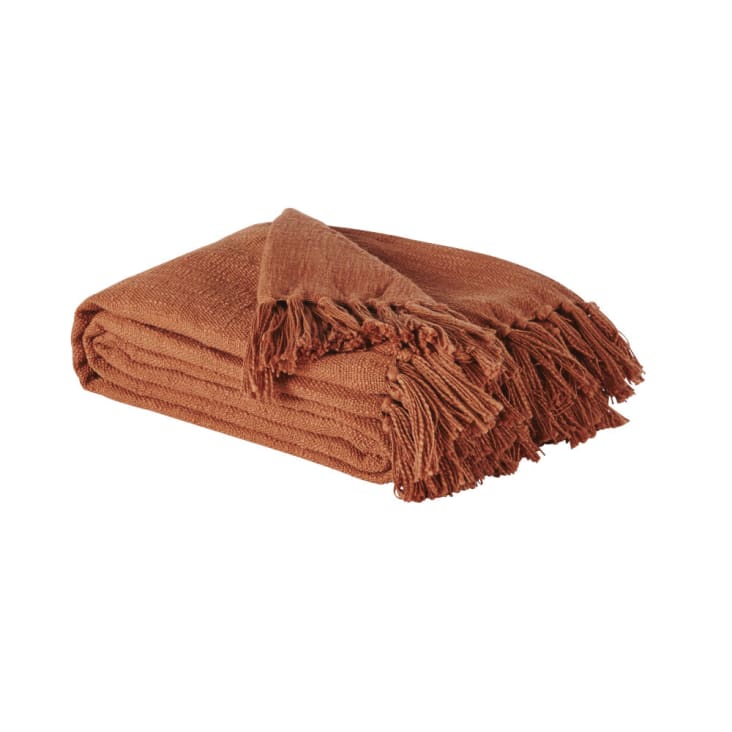 Maisons Du Monde LIMANA - Manta De Algodón Reciclado Terracota Con Pompones 160x210