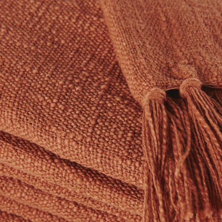 Maisons Du Monde LIMANA - Manta De Algodón Reciclado Terracota Con Pompones 160x210