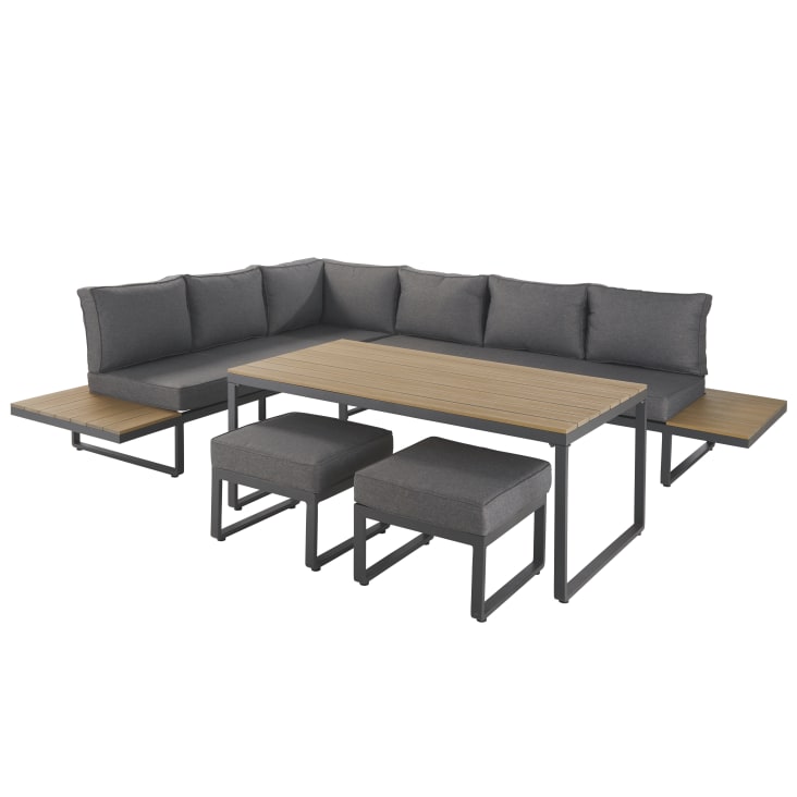 Maisons Du Monde Limassol - Salón De Jardín De 8 Plazas Gris Antracita Y Compuesto Efecto Teca