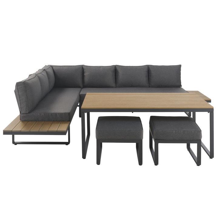 Maisons du Monde Limassol - Salón de jardín de 8 plazas gris antracita y compuesto efecto teca
