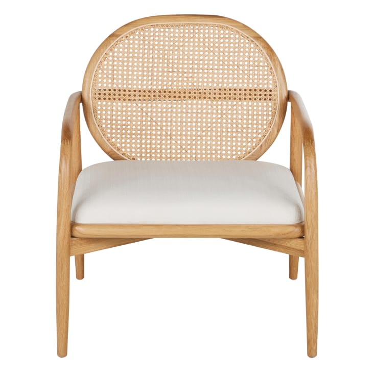 Maisons Du Monde Linette - Sillón De Rejilla De Ratán Y Tela Color Crudo