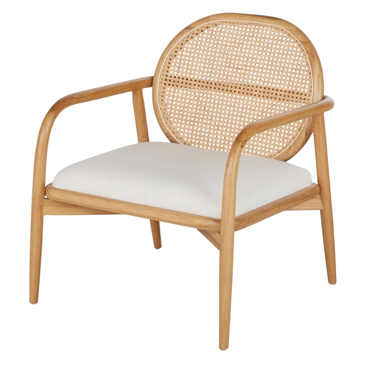 Maisons du Monde Linette - Sillón de rejilla de ratán y tela color crudo