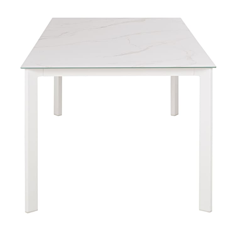 Maisons Du Monde Lisabel - Mesa De Exterior De Aluminio Y Cristal Blanco Efecto Mármol Para 8 Personas