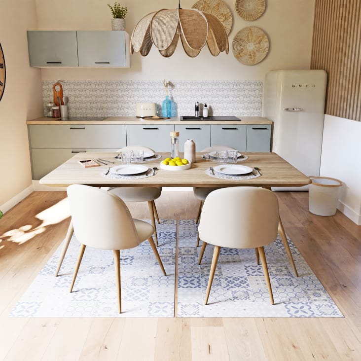 Maisons Du Monde LISBOA - Alfombra De Vinilo Con Motivos Decorativos De Azulejos De Cemento Multicolores 100x150