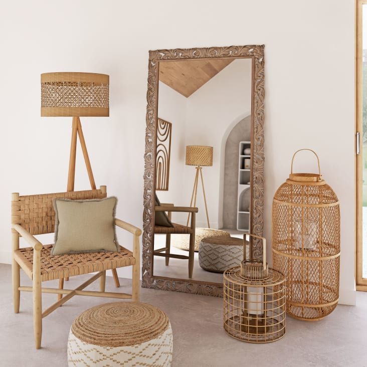 Maisons Du Monde LOMBOK - Espejo Grande De Mango Tallado 90x180