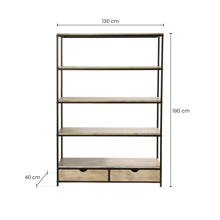 Maisons Du Monde Long Island - Estantería Industrial Con 2 Cajones De Abeto Macizo Y Metal