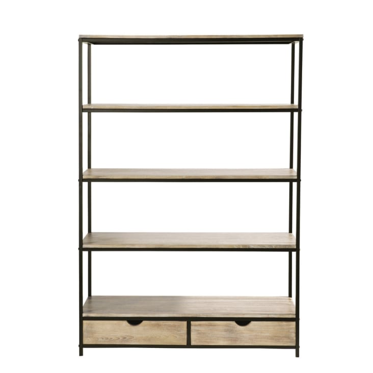 Maisons du Monde Long Island - Estantería industrial con 2 cajones de abeto macizo y metal