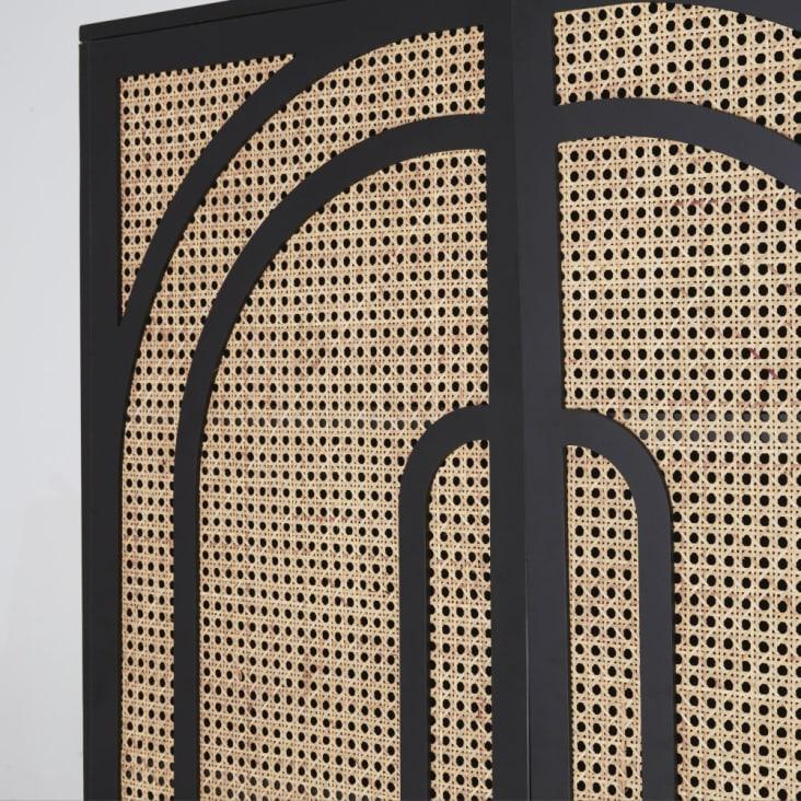 Maisons Du Monde Loreto - Armario Negro Con 2 Puertas Batientes Rejilla De Ratán Y Metal Dorado