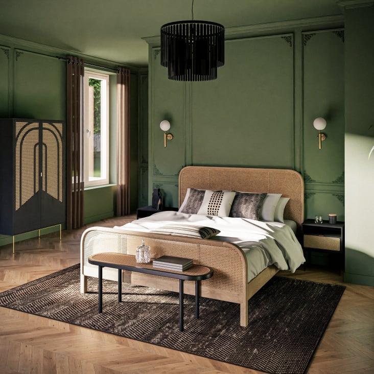 Maisons Du Monde Loreto - Armario Negro Con 2 Puertas Batientes Rejilla De Ratán Y Metal Dorado