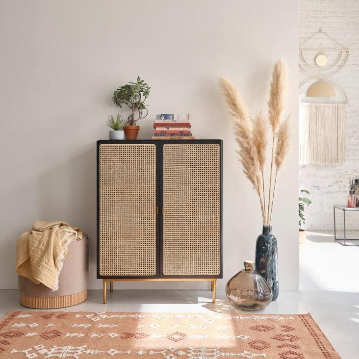 Maisons Du Monde Loreto - Cajonera Con 2 Puertas De Rejilla De Ratán Color Negro
