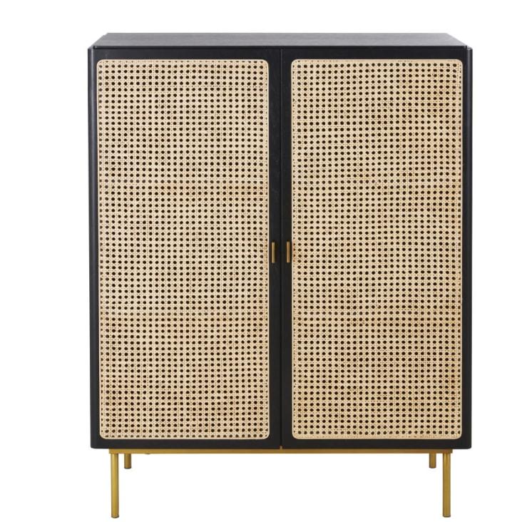 Maisons du Monde Loreto - Cajonera con 2 puertas de rejilla de ratán color negro