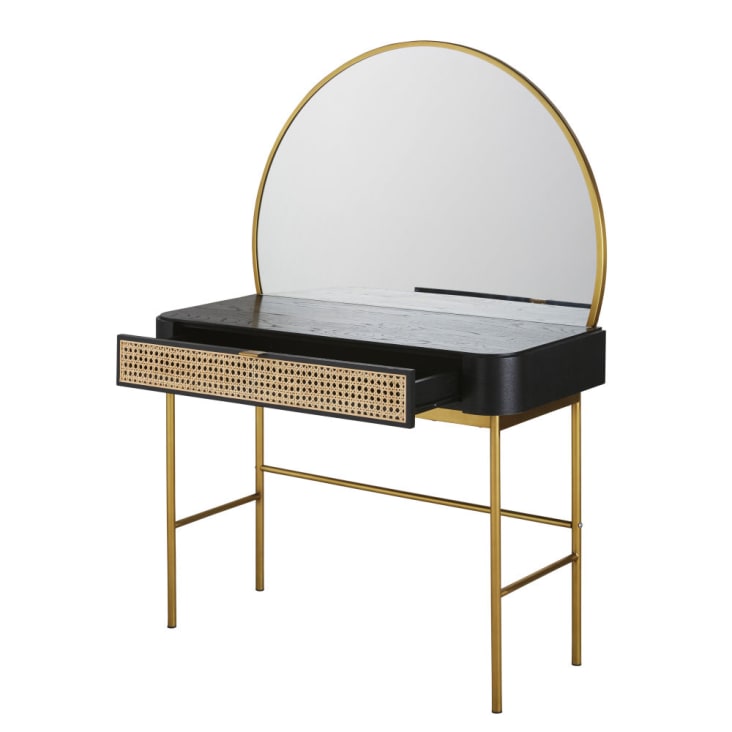 Maisons Du Monde Loreto - Tocador Negro De Rejilla De Ratán Y Metal Color Latón Con 1 Cajón