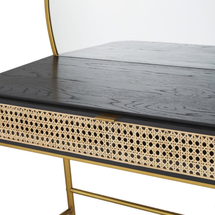 Maisons Du Monde Loreto - Tocador Negro De Rejilla De Ratán Y Metal Color Latón Con 1 Cajón