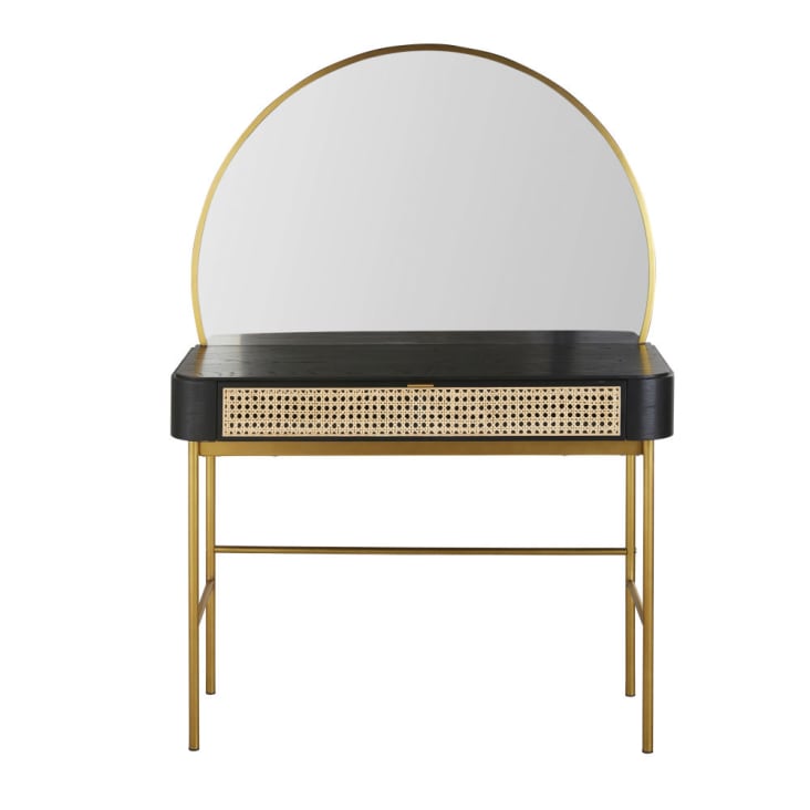 Maisons du Monde Loreto - Tocador negro de rejilla de ratán y metal color latón con 1 cajón