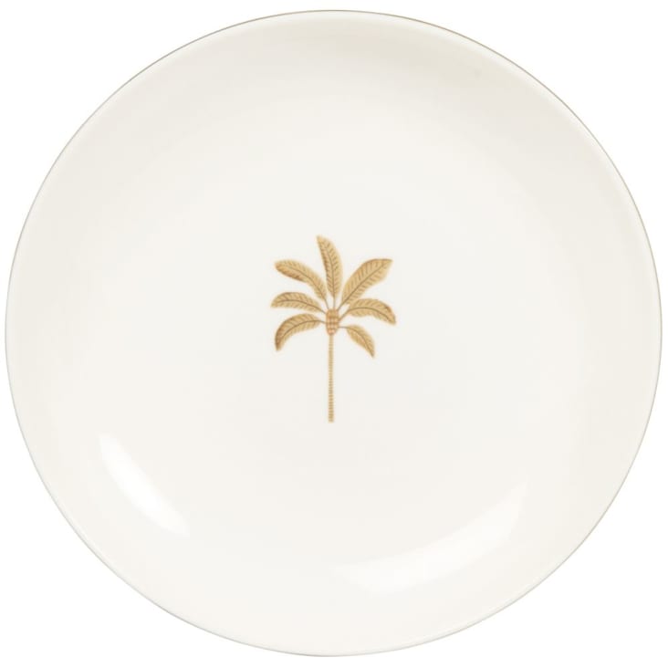 Maisons Du Monde Lote De 6 - Plato Hondo De Porcelana Beige Con Motivo De Palmera Dorada