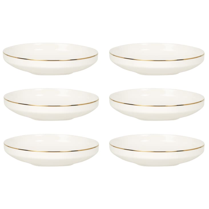 Maisons du Monde Lote de 6 - Plato hondo de porcelana beige con motivo de palmera dorada