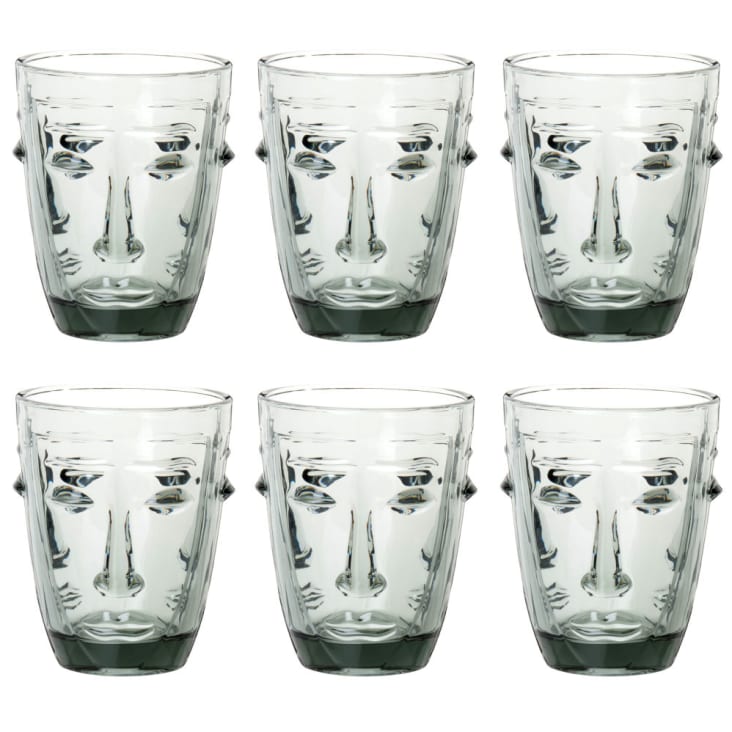 Maisons du Monde Lote de 6 - Vaso con rostro de cristal tintado gris