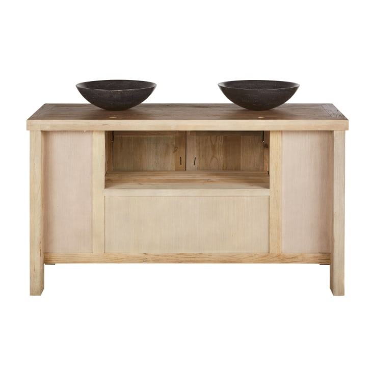 Maisons Du Monde Lotus - Mueble De Doble Lavabo De Olmo Reciclado Y Piedra Azul