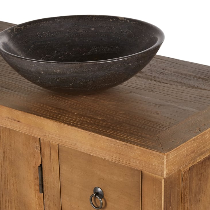 Maisons Du Monde Lotus - Mueble De Doble Lavabo De Olmo Reciclado Y Piedra Azul