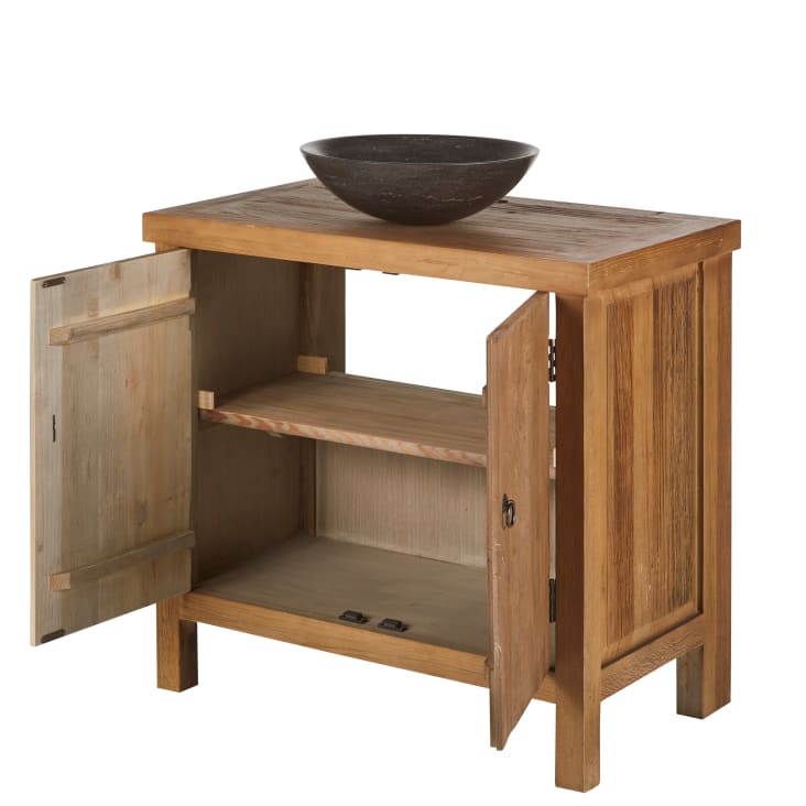 Maisons Du Monde Lotus - Mueble De Lavabo De Olmo Reciclado Y Piedra Azul