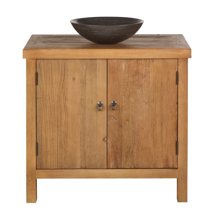 Maisons du Monde Lotus - Mueble de lavabo de olmo reciclado y piedra azul