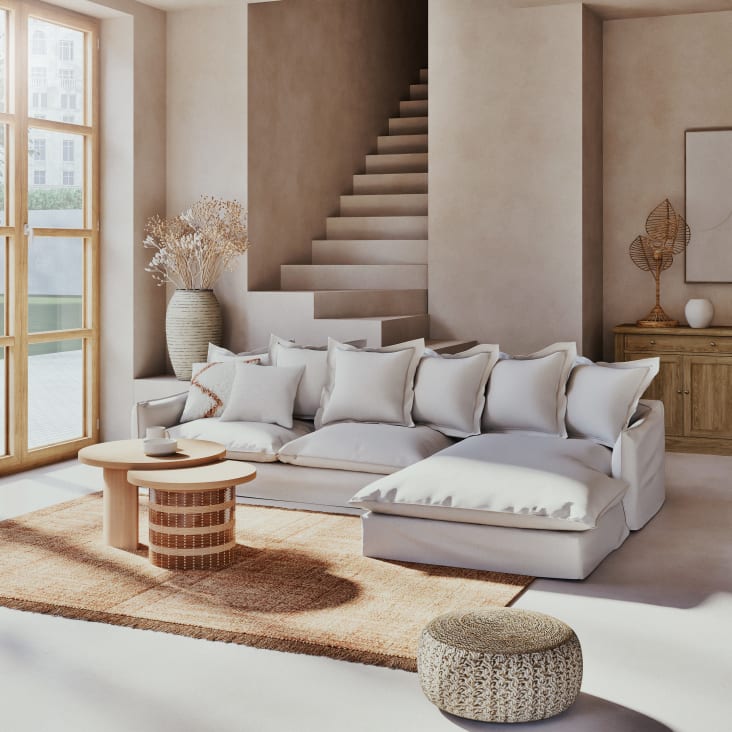 Maisons Du Monde LOUISA - Alfombra Tejida De Lana Yute Y Algodón En Beige Y Terracota 140x200