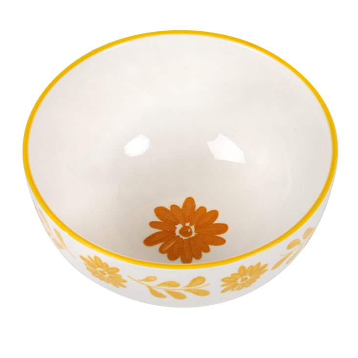 Maisons Du Monde Louise - Bol De Cerámica Blanca Con Flores Amarillo