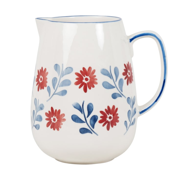 Maisons du Monde Louise - Jarra de cerámica blanca con flores azul y rojo 2L