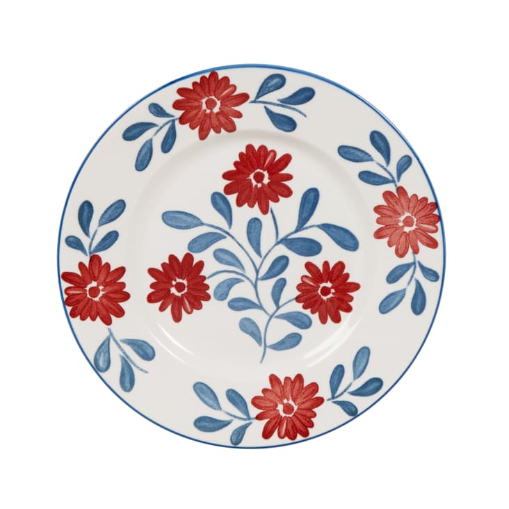 Maisons du Monde Louise - Plato de postre de cerámica blanca con flores azul y rojo
