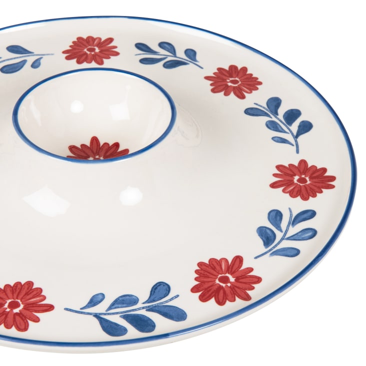 Maisons Du Monde Louise - Plato Para Aperitivos De Cerámica Blanca Con Flores Azul Y Rojo