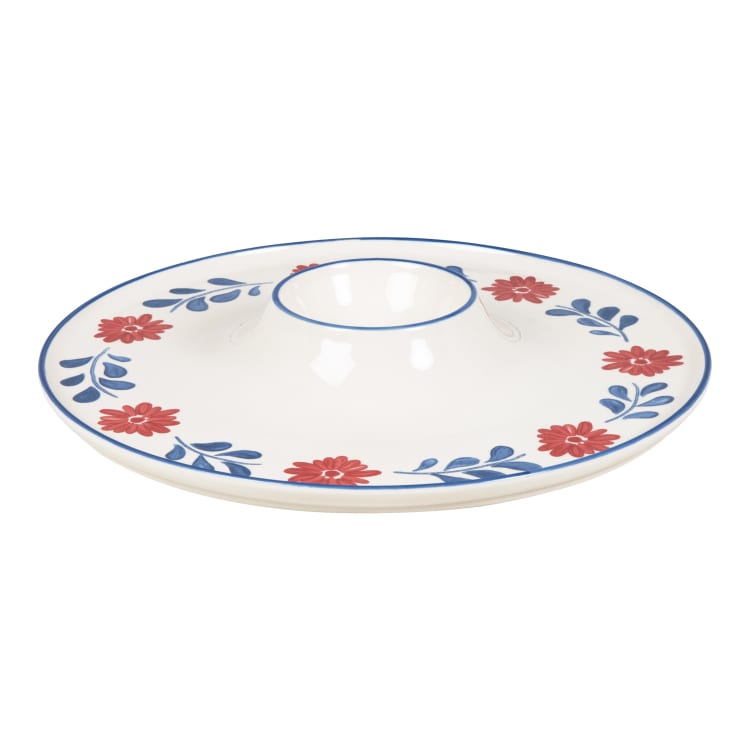 Maisons du Monde Louise - Plato para aperitivos de cerámica blanca con flores azul y rojo