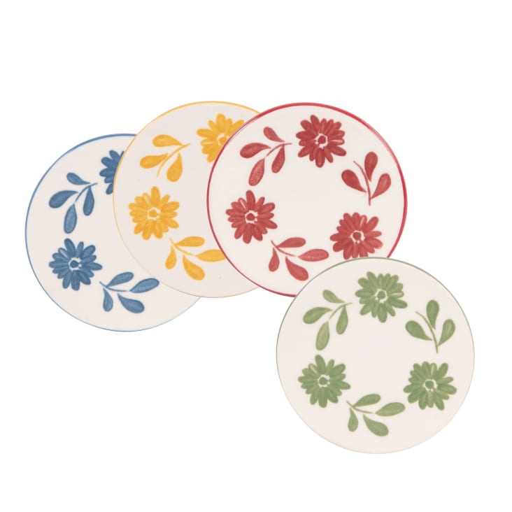 Maisons Du Monde Louise - Set De 4 Posavasos De Cerámica Con Diseño Floral En Azul Rojo Verde Y Amarillo