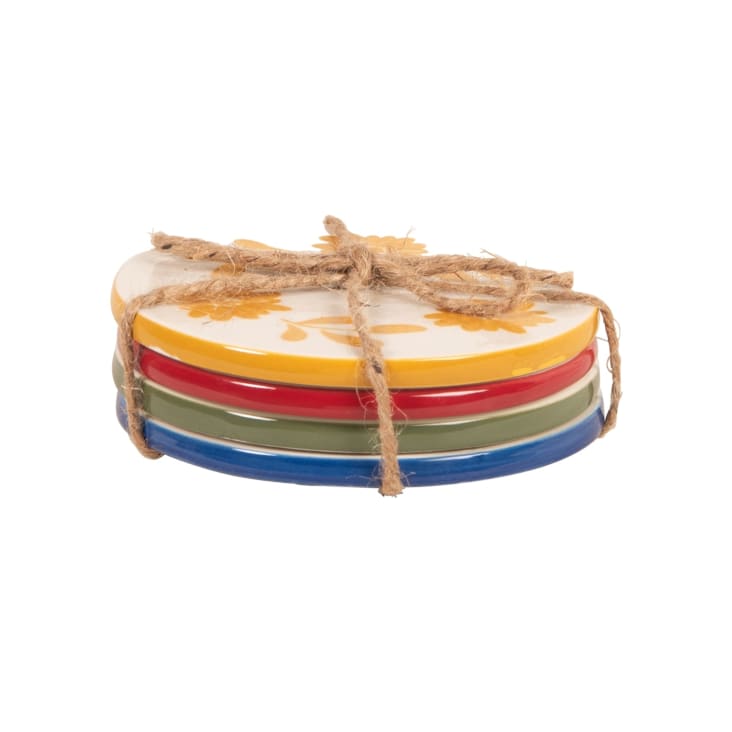 Maisons du Monde Louise - Set de 4 posavasos de cerámica con diseño floral en azul rojo verde y amarillo