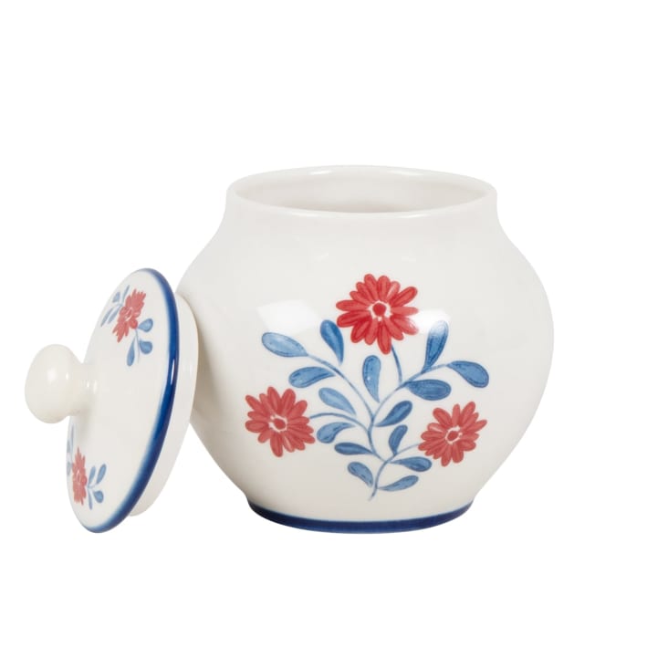 Maisons Du Monde Louise - Tarro Para Azúcar De Cerámica De Flores En Azul Y Rojo