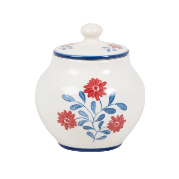 Maisons du Monde Louise - Tarro para azúcar de cerámica de flores en azul y rojo