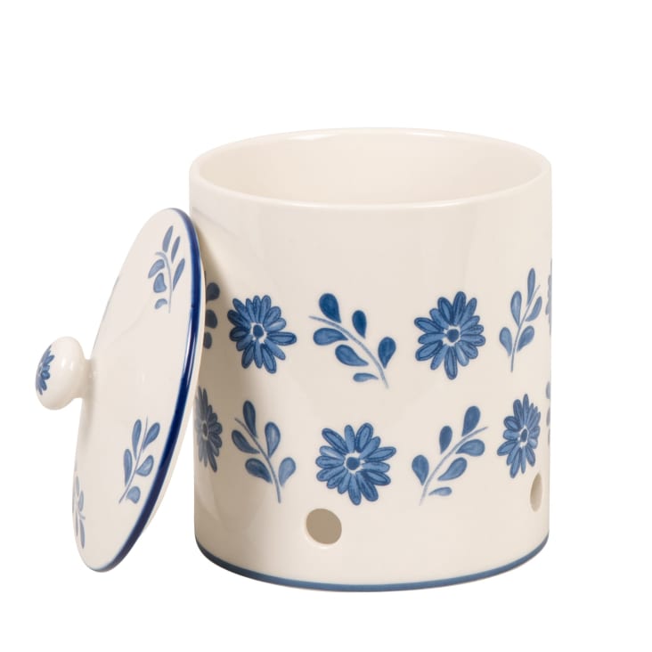 Maisons Du Monde Louise - Tarro Para Cebollas De Cerámica Con Diseño Floral En Azul Alt. 18 Cm