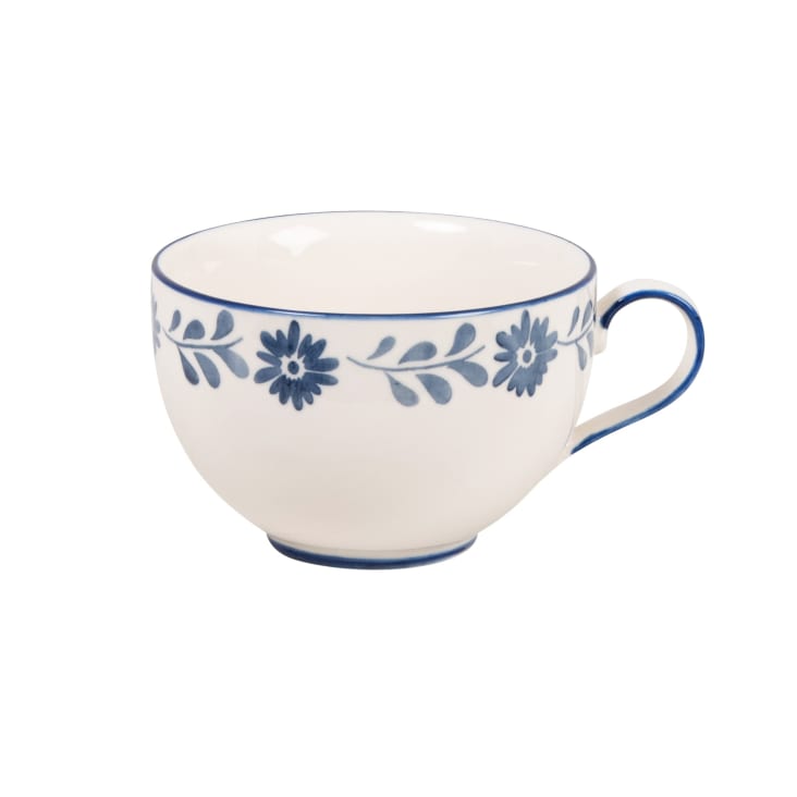Maisons du Monde Louise - Taza de cerámica blanca de flores en azul