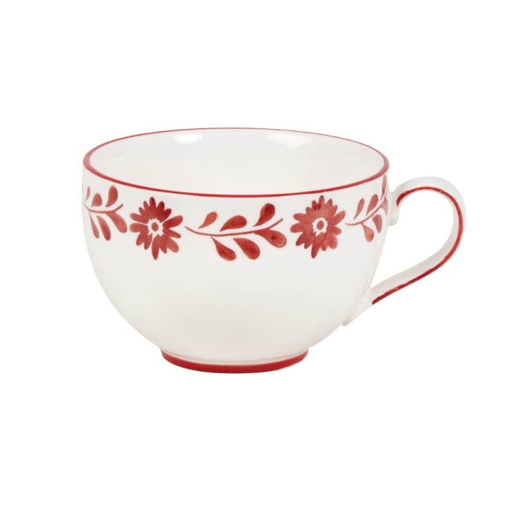 Maisons du Monde Louise - Taza de cerámica blanca de flores rojo