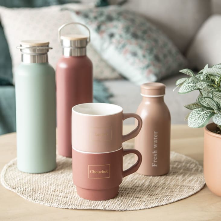Maisons Du Monde LOULOU - Juego De 2 Tazas De Porcelana Rosa