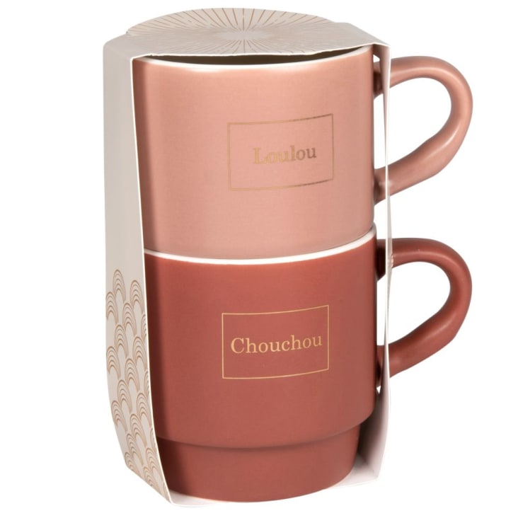 Maisons du Monde LOULOU - Juego de 2 tazas de porcelana rosa