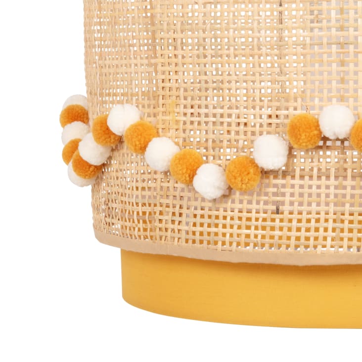 Maisons Du Monde Louna - Lámpara De Techo De Ratán Y Tela Amarilla Decorada Con Pompones Crudo Y Amarillos D. 35