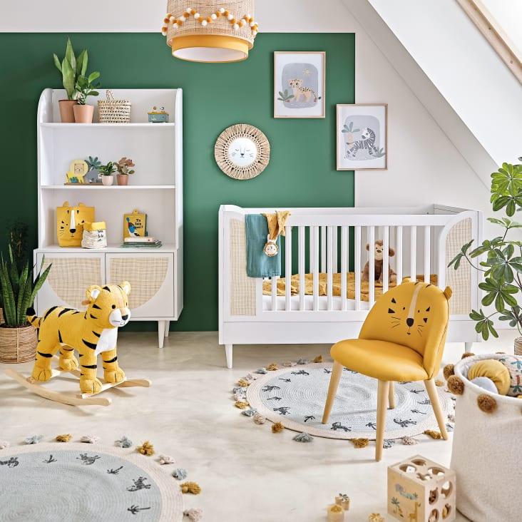 Maisons Du Monde Louna - Lámpara De Techo De Ratán Y Tela Amarilla Decorada Con Pompones Crudo Y Amarillos D. 35