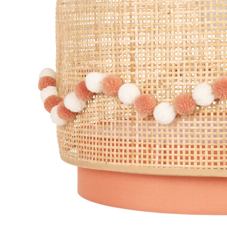 Maisons Du Monde Louna - Lámpara De Techo Rosa Con Rejilla De Ratán Y Pompones