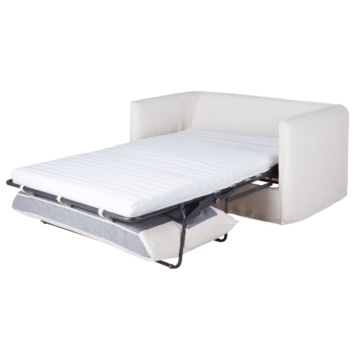 Maisons Du Monde Louvain - Sofá Cama De 2 Plazas De Tela Blanca Efecto Lino Colchón 10 Cm